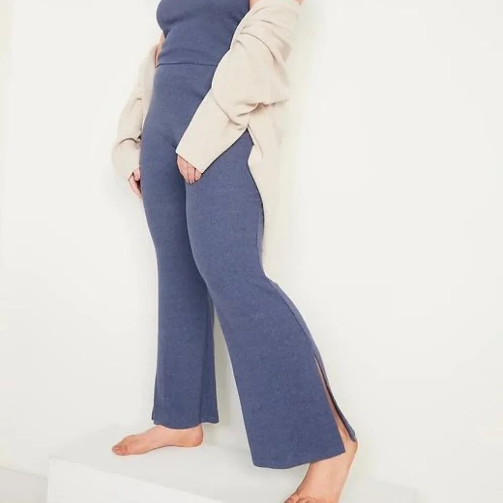 Old Navy High-Waisted Rib-Knit Split Flare Lounge Pants for Women New - Picture 4 of 11